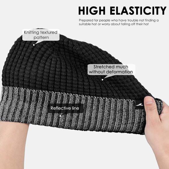 ✨ Women Black Reflective Beanie Hat Warm Cuffed Winter Knit Hat Sports High Cap main image 5